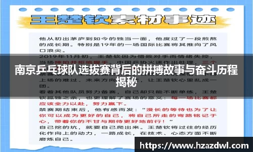南京乒乓球队选拔赛背后的拼搏故事与奋斗历程揭秘